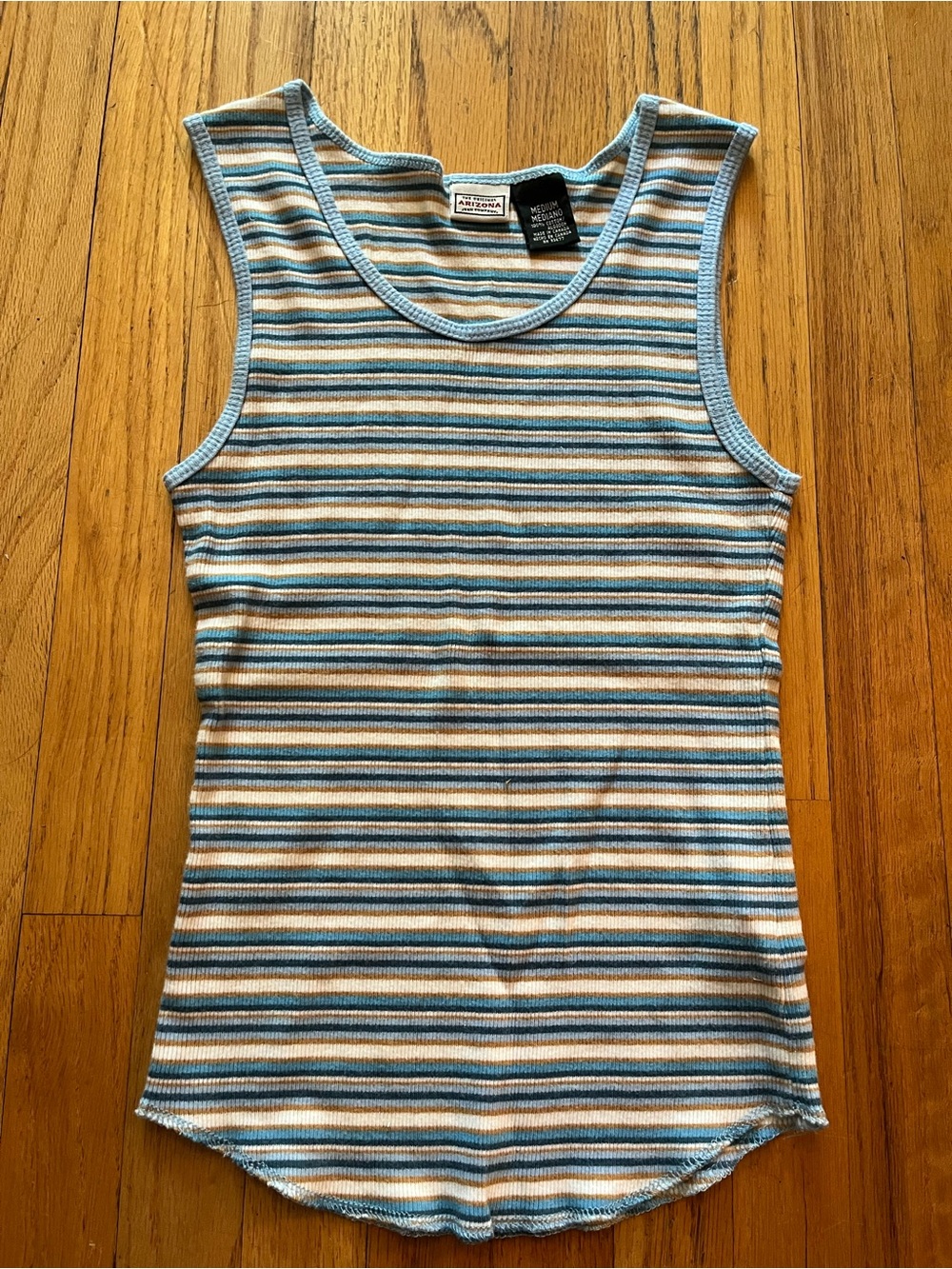 Arizona Jean Company Striped Ribbed Tank Top - Blue, Cream & Tan juniors M